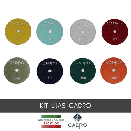 GRANO:  #50 #100 # 200 #400 #800 # 1,500 # 3,000  # BUFF.  - Grado de diamante preparado para pulir Granito  y Cuarzo - Lijas Flexibles  para un buen uso en las  superficies curvas  y en esquinas .-  sugerido usar con agua a una velocidad max  de : 4,000 RPM -4'' x 3.0mm . Material en la parter de atras hecho de velcro para un cambio de Lija Rapido y seguro.