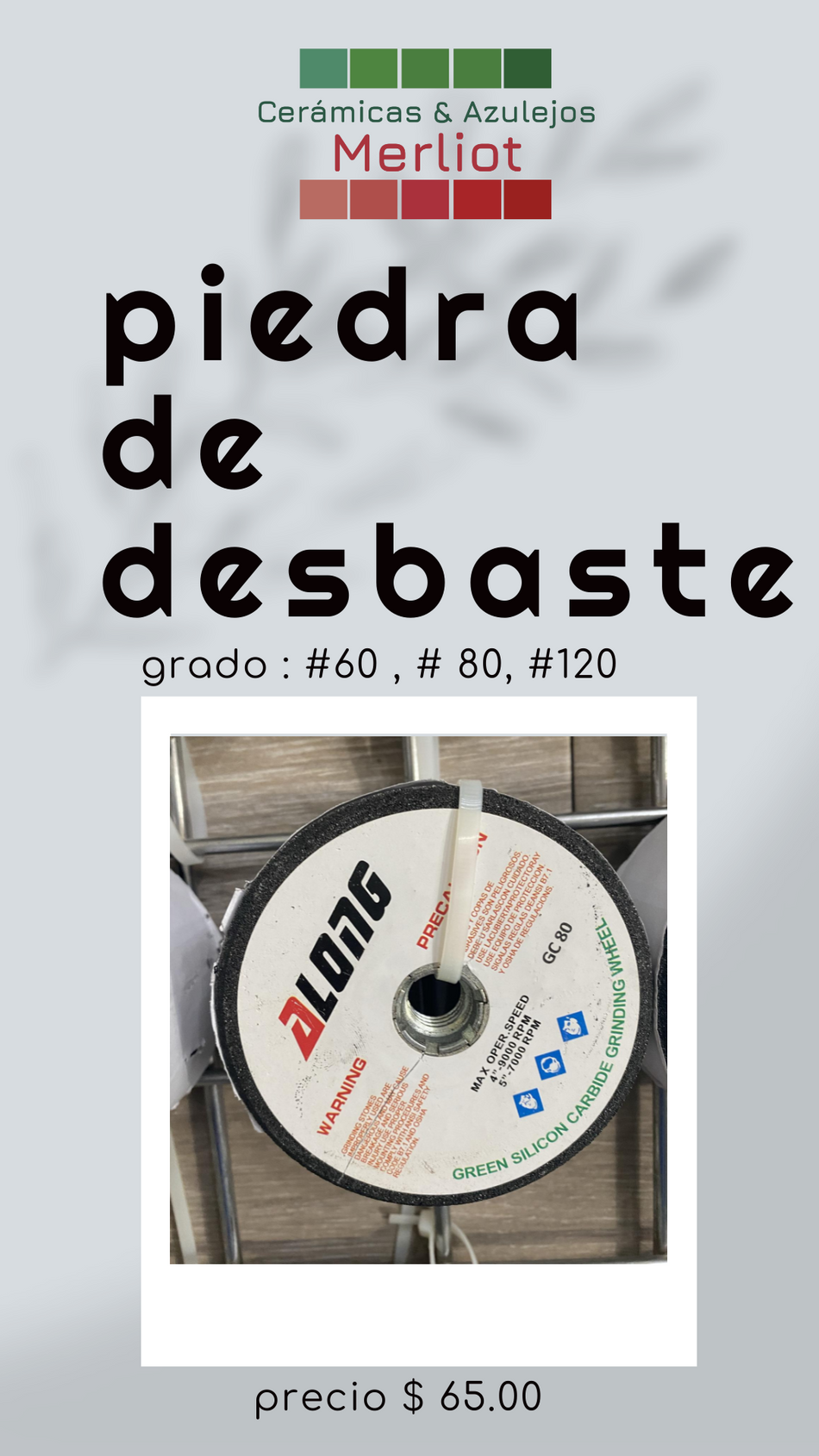 Piedras de desbaste  abrasivas  grano #60 #80 #120 4"x2"x5/8-11"